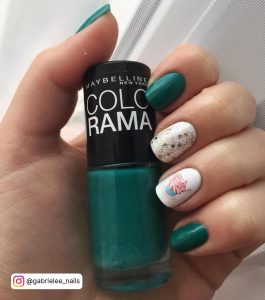 Green And White Nail Ideas On Short Length