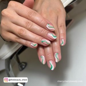 Green And White Swirl Nails For A Vibrant Feel
