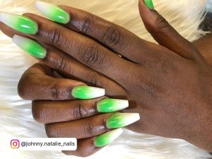 Green White Ombre Nails In Coffin Shape