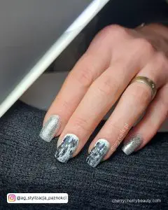 Grey And Silver Nails With Two Nails In White
