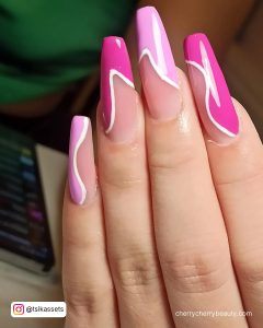 Hot Pink Acrylic Nail Designs With White Lines
