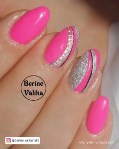 Hot Pink And Silver Nail Designs With Diamonds