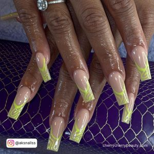 Long Acrylic Nails Coffin With Yellow Tips