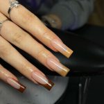 Long Acrylic Nails Ideas With Brown And Beige Tips