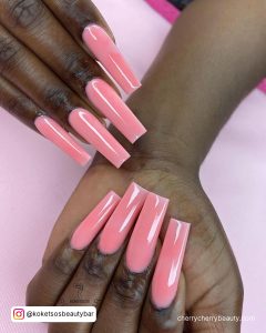 Long Pink Acrylic Nails In Square Shape