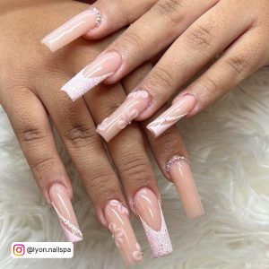 Long Pink And White Acrylic Nails For Parties