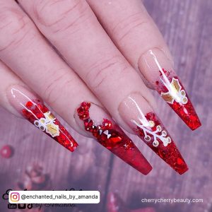 Long Valentine'S Day Acrylic Nails In Coffin Shape