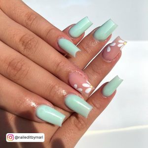 Long White Acrylic Nails With Flowers