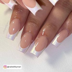 Long White French Tip Nails With A Shiny Finish