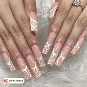 Long White Nail Ideas With Design On Tips