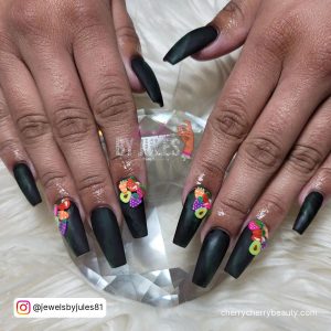 Matte Coffin Acrylic Nails In Black