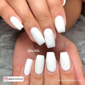 Matte White Nails Coffin For Simplicity
