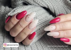 Matte White Nails Stiletto With Three Fingers In Red