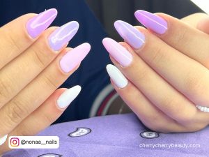Nail Beds Purple And White In Almond Shape