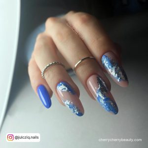 Nail Designs Blue And Silver In Almond Shape