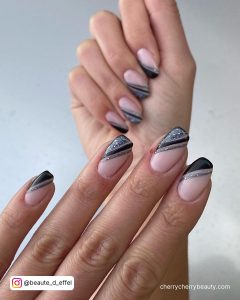 Nail Designs Silver And Black With Lines