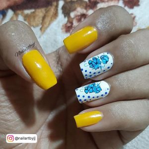 Nail Designs Yellow And White With Blue Color