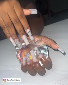 Nails Long White Holding A Crystal
