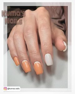 Nails Orange And White For A Minimalistic Look