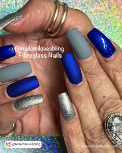 Nails Plus Little Silver With Blue And Grey Combination