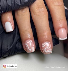 Nails With White Swirls Ideal For People With Short Length