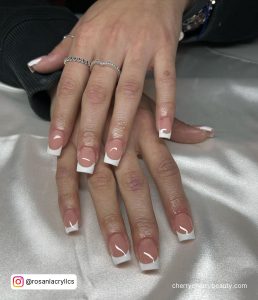 Natural Classy Short Acrylic Nails With White Tips