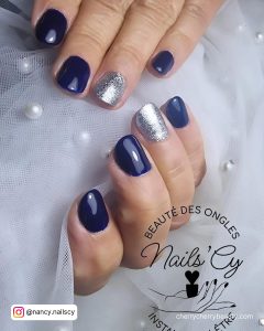 Navy Blue And Silver Acrylic Nails For Proms