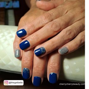 Navy Blue And Silver Nail Ideas For Short Nails