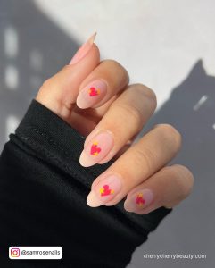 Nude Nails With Sparkling Heart Emoji Valentine Nail Art
