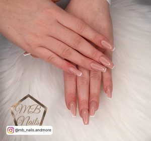 Nude Nails With White Lines For An Elegant Look