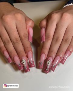Nude Pink Acrylic Nails With Light Pink Base Coat