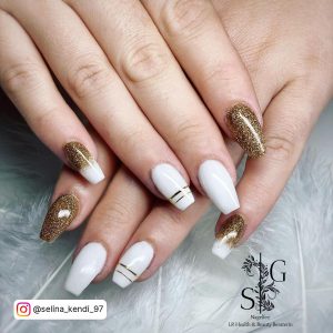 Ombre Gold And White Summer Nails On White Fur