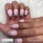 Ombre Nails Pink And Silver In Coffin Shape