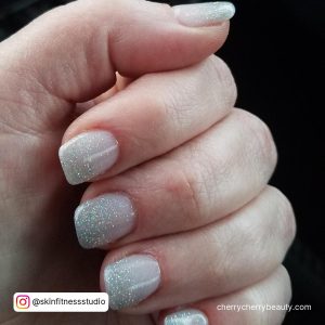 Ombre Nails Silver Glitter On Short Length