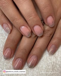 Ombre Nails With Silver Glitter With Pink Base Coat