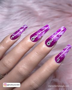 Ombre Purple And White Nails With Diamonds