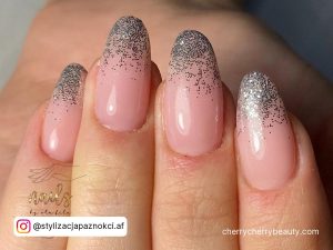 Ombre Silver Glitter Nails In Almond Shape