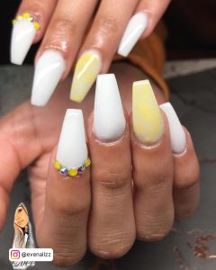 Ombre Yellow And White Nails With Rhinestones