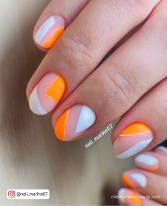 Orange And White Fall Nails In Abstract Design