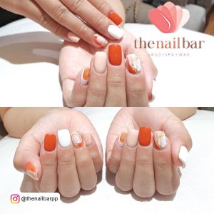 Orange And White Gel Nails For Fall Look