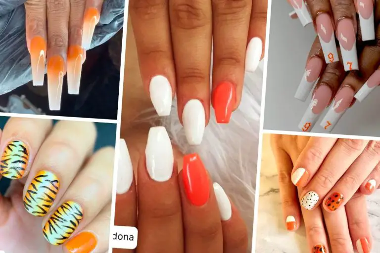 orange and white nails