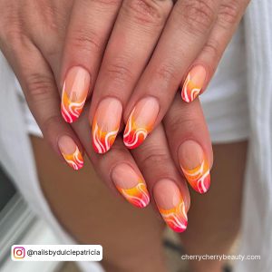 Orange And White Swirl Nails For A Flame Effect