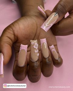 Pink Acrylic Nail Designs With Pink Tips And Flowers