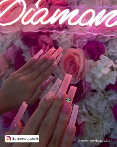 Pink Acrylic Nail Ideas In Square Shape