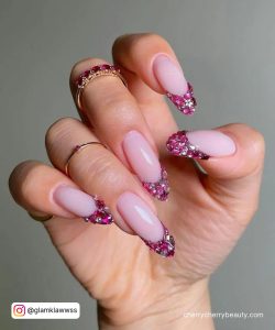 Pink Almond Acrylic Nails With Shimmery Tips