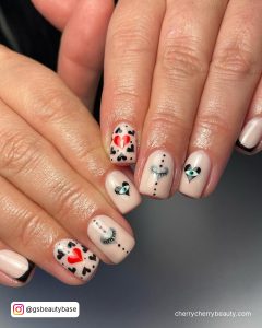 Pink And Black Valentine Day Nail Art For Short Nails