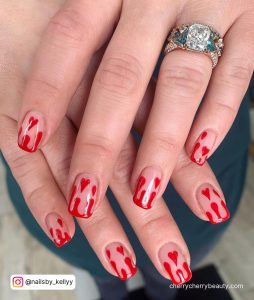 Pink And Red Nail Designs For Short Nails Valentine'S Day With Dripping Heart Design