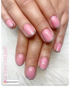 Pink And Silver French Tip Nails For Short Length