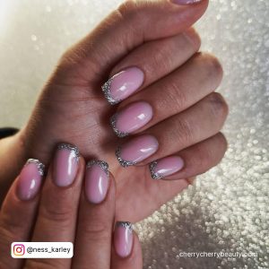Pink And Silver French Tip Nails In Square Shape