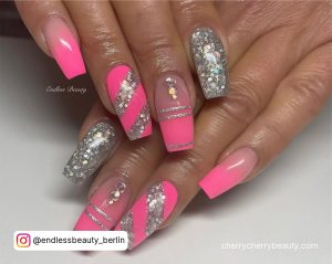 Pink And Silver Nail Design With Lines